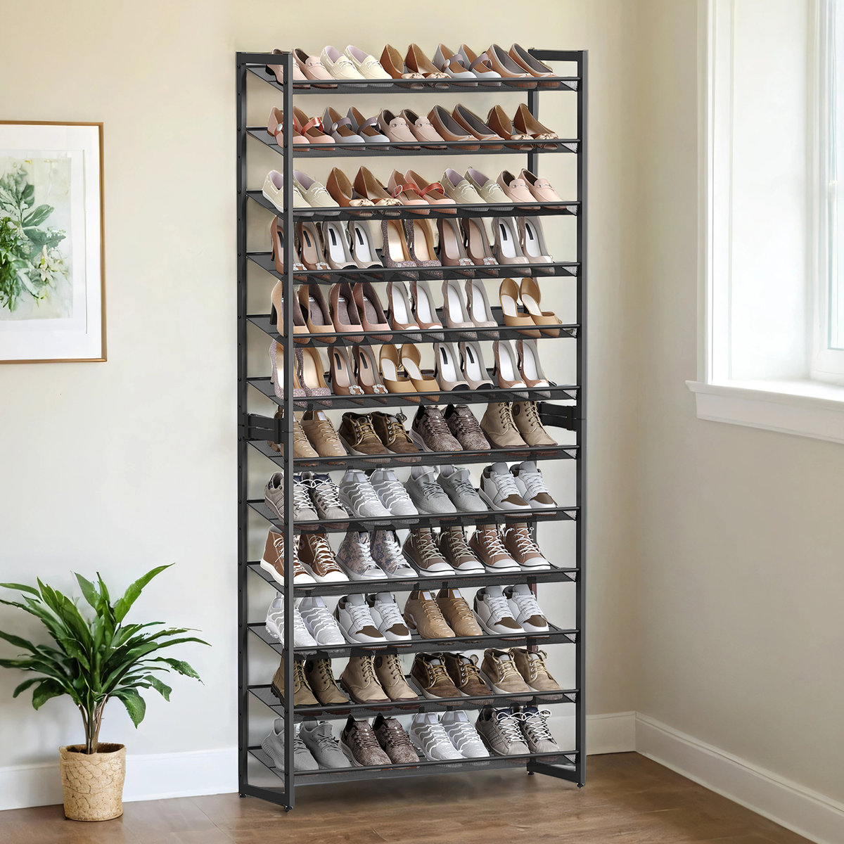 Abbi 48-60 Pair Stackable Shoe Rack, with Adjustable Flat or Angled Shelves